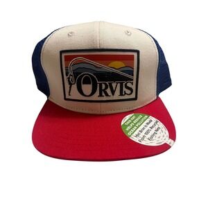Orvis Kids NWT Bent Rod Trucker Hat Red White Blue Americana Baseball Cap OS
